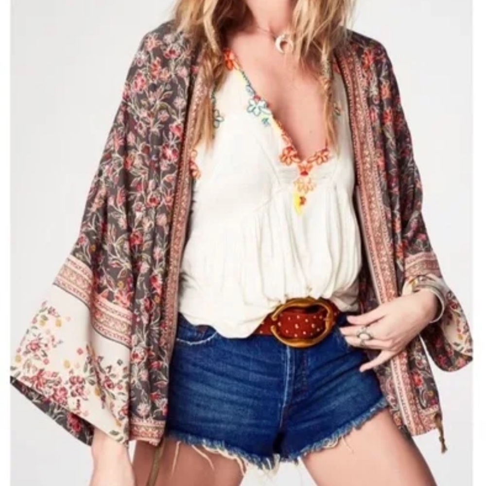 Boho Floral Kimono Jacket - Multicolor